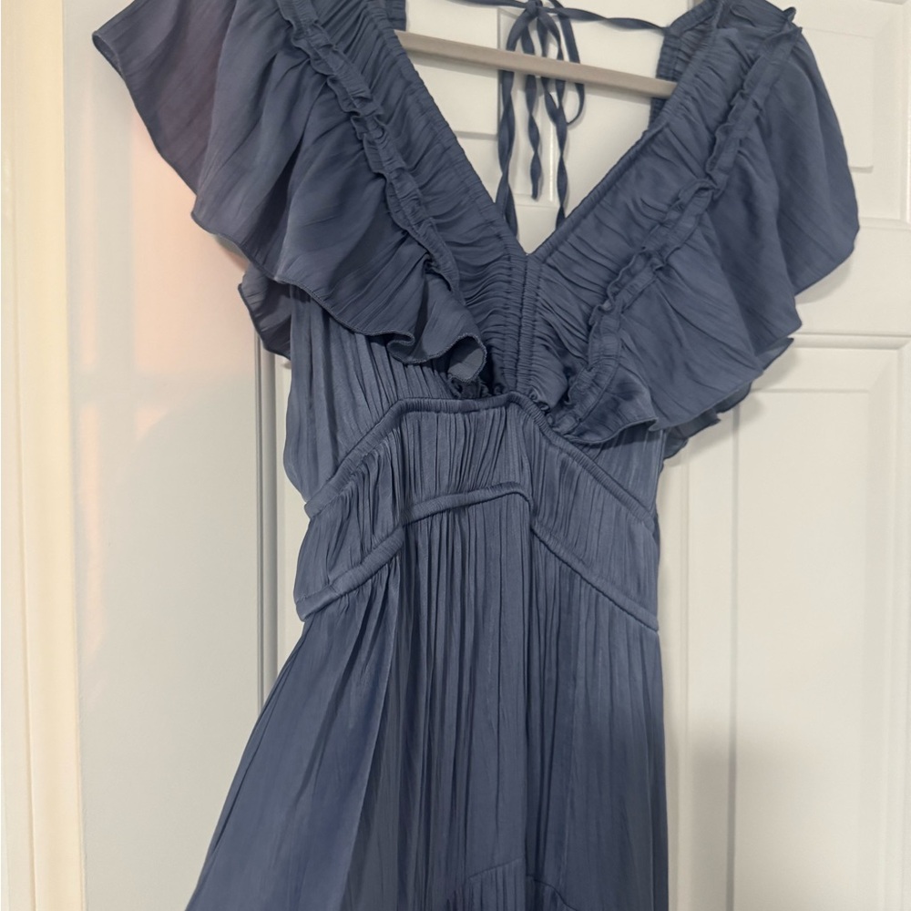 Joie Slate Blue Ruffle V-Neck Dress